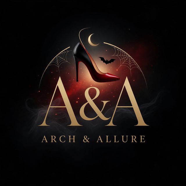 Arch & Allure logo: a gold stiletto over an A&A monogram